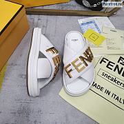 FENDI | Graphy White Leather Slides - 2