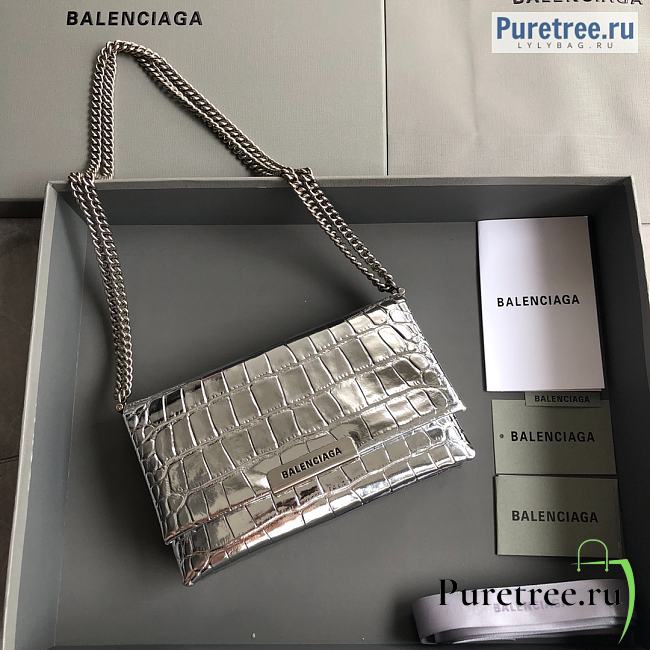 BALENCIAGA | Triplet Small Bag Crocodile Embossed In Silver - 21 x 8 x 12cm - 1
