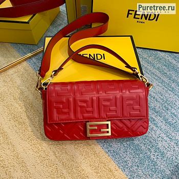 FENDI | Baguette Red Leather Bag - 27 x 15 x 6 cm