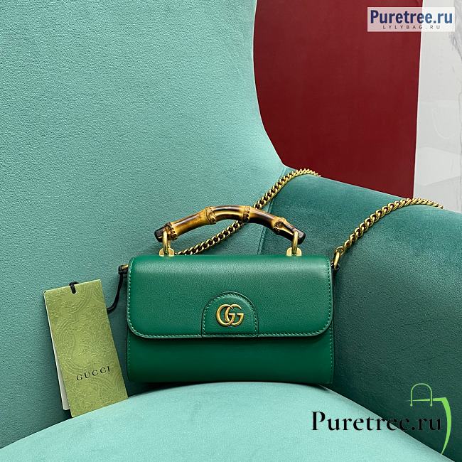 GUCCI | Small Top Handle Green Leather Bag With Bamboo - 18.5cm - 1
