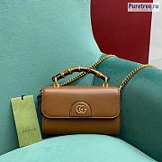 GUCCI | Small Top Handle Brown Leather Bag With Bamboo - 18.5cm - 1