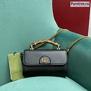 GUCCI | Small Top Handle Black Leather Bag With Bamboo - 18.5cm - 1
