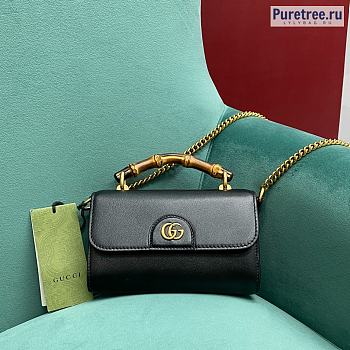 GUCCI | Small Top Handle Black Leather Bag With Bamboo - 18.5cm