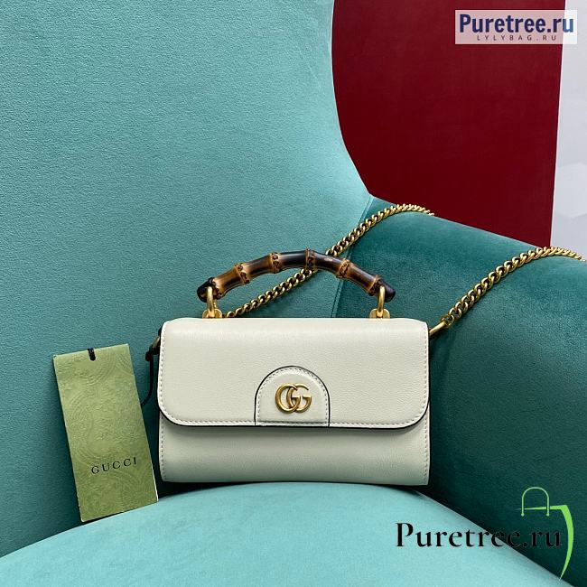 GUCCI | Small Top Handle White Leather Bag With Bamboo - 18.5cm - 1