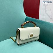 GUCCI | Small Top Handle White Leather Bag With Bamboo - 18.5cm - 4