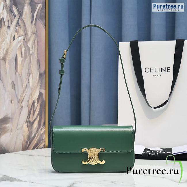 CELINE | Triomphe Shoulder Bag In Green Calfskin - 20 x 10 x 4cm - 1