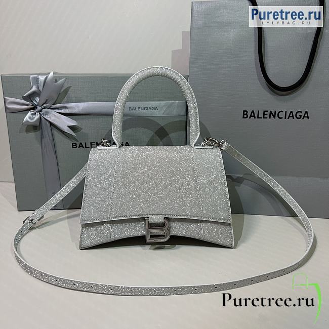 BALENCIAGA | Hourglass Handbag Glitter Material In White - 23 x 10 x 24cm - 1