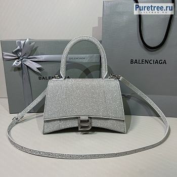 BALENCIAGA | Hourglass Handbag Glitter Material In White - 23 x 10 x 24cm
