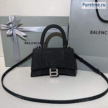 BALENCIAGA | Hourglass XS Handbag Glitter Material In Black - 19 x 8 x 21cm