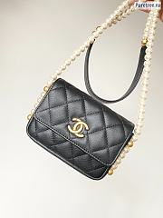 CHANEL Calfskin Quilted Mini Maxi Pearls Wallet On Chain WOC Black 1161242