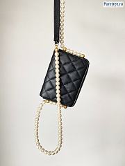 CHANEL | Mini Wallet On Chain Black Lambskin With Pearl Strap - 12 x 9 x 4cm - 5