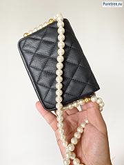CHANEL | Mini Wallet On Chain Black Lambskin With Pearl Strap - 12 x 9 x 4cm - 3