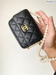 CHANEL | Mini Wallet On Chain Black Lambskin With Pearl Strap - 12 x 9 x 4cm - 2