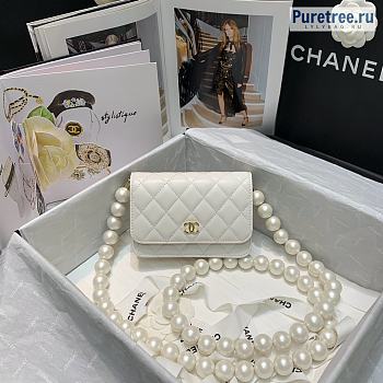 CHANEL | 22P Pearl Wallet On Chain White Lambskin - 15.5 x 11 x 4cm