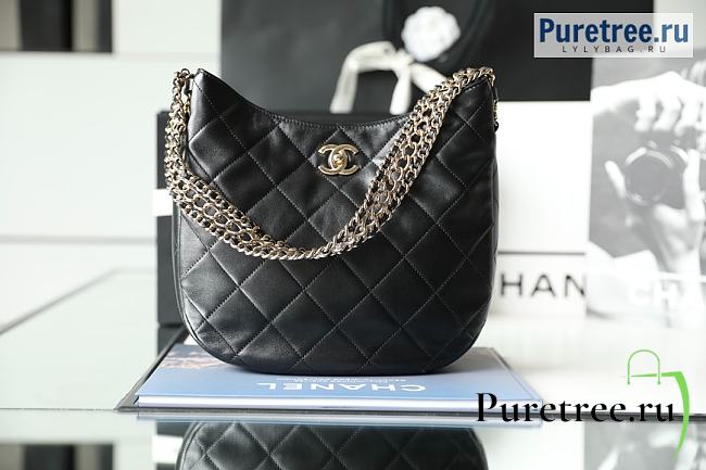 CHANEL | Hobo Handbag Black Lambskin AS3153 - 26 x 26 x 8cm - 1