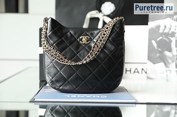CHANEL | Hobo Handbag Black Lambskin AS3153 - 26 x 26 x 8cm
