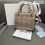 DIOR | Mini Lady Dior Bag Platinum Metallic Strass Cannage Satin M0505 - 17 x 15 x 7cm - 6
