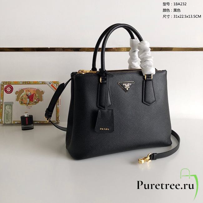 PRADA | Galleria Top Handle Bag Black Leather - 31 x 22.5 x 13.5cm - 1