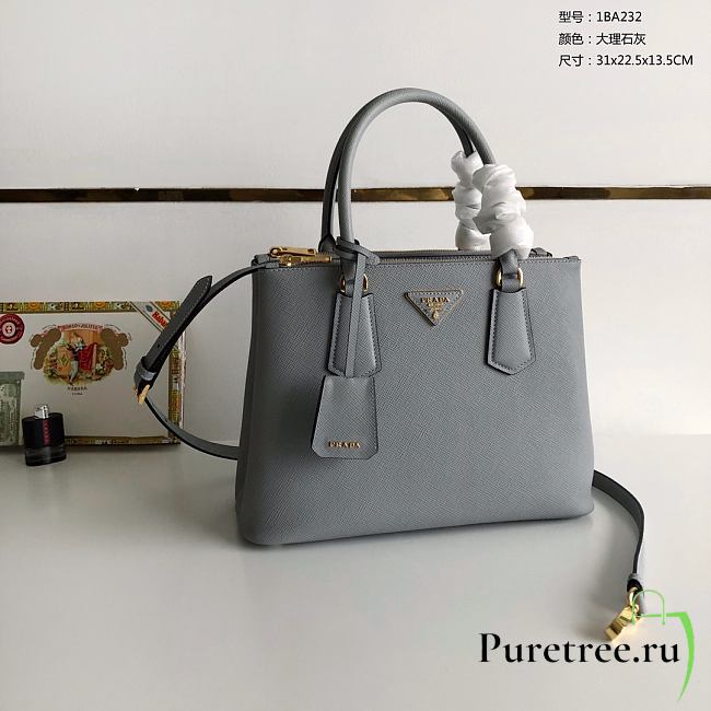 PRADA | Galleria Saffiano Gray Leather Large Bag 1BA274 - 32 x 24 x 13.5cm - 1