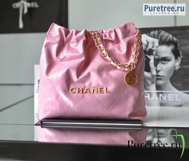 CHANEL | 22 Small Handbag Pink Shiny Calfskin & Gold Metal - 35 x 37 x 7cm - 1
