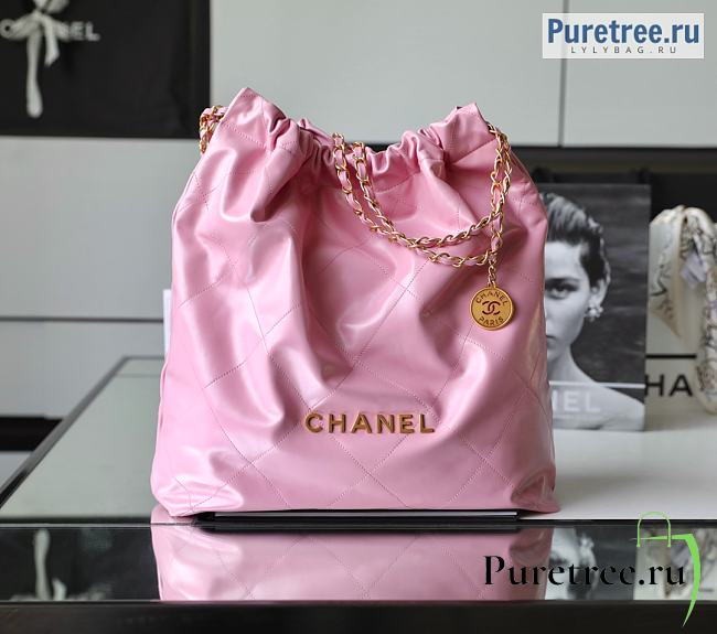 CHANEL | 22 Large Handbag Pink Shiny Calfskin & Gold Metal - 48 x 45 x 10cm - 1