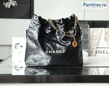 CHANEL | 22 Large Handbag Black Shiny Calfskin & White Metal - 48 x 45 x 10cm