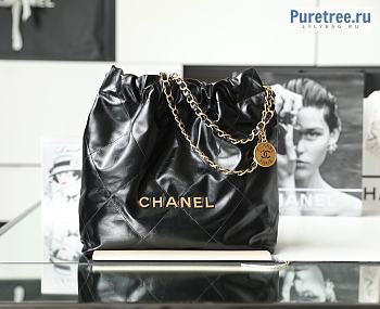 CHANEL | 22 Small Handbag Black Shiny Calfskin & Gold Metal - 35 x 37 x 7cm