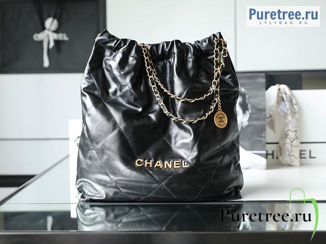 CHANEL | 22 Large Handbag Black Shiny Calfskin & Gold Metal - 48 x 45 x 10cm - 1