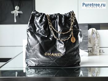 CHANEL | 22 Large Handbag Black Shiny Calfskin & Gold Metal - 48 x 45 x 10cm