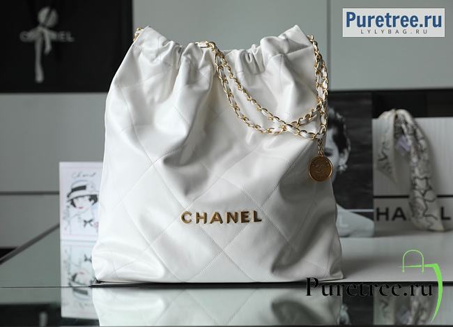 CHANEL | 22 Large Handbag White Shiny Calfskin & Gold Metal - 48 x 45 x 10cm - 1