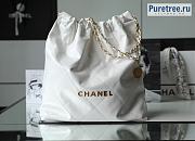 CHANEL | 22 Large Handbag White Shiny Calfskin & Gold Metal - 48 x 45 x 10cm - 1