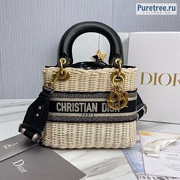 DIOR | Medium Lady Dior Bag Natural Wicker Black - 24 x 20 x 11cm