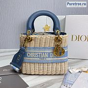 DIOR | Medium Lady Dior Bag Natural Wicker Blue Jacquard - 24 x 20 x 11cm - 1