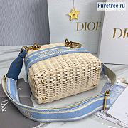 DIOR | Medium Lady Dior Bag Natural Wicker Blue Jacquard - 24 x 20 x 11cm - 2