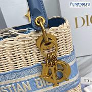 DIOR | Medium Lady Dior Bag Natural Wicker Blue Jacquard - 24 x 20 x 11cm - 3