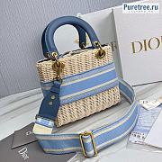 DIOR | Medium Lady Dior Bag Natural Wicker Blue Jacquard - 24 x 20 x 11cm - 5