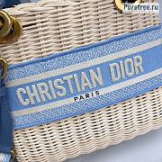 DIOR | Medium Lady Dior Bag Natural Wicker Blue Jacquard - 24 x 20 x 11cm - 6