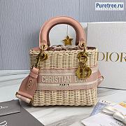 DIOR | Medium Lady Dior Bag Natural Wicker Pink Jacquard - 24 x 20 x 11cm - 1