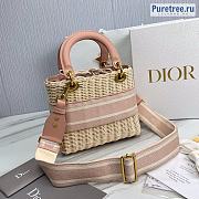DIOR | Medium Lady Dior Bag Natural Wicker Pink Jacquard - 24 x 20 x 11cm - 3