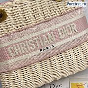 DIOR | Medium Lady Dior Bag Natural Wicker Pink Jacquard - 24 x 20 x 11cm - 2