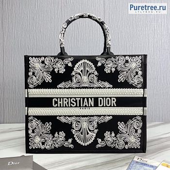 DIOR | Large Book Tote Cornely-Effect Embroidered Black Leather - 41.5cm
