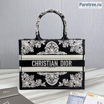 DIOR | Medium Book Tote Cornely-Effect Embroidered Black Leather - 36.5cm