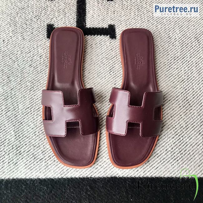 HERMES | Oran Sandal All Plum Smooth Leather - 1