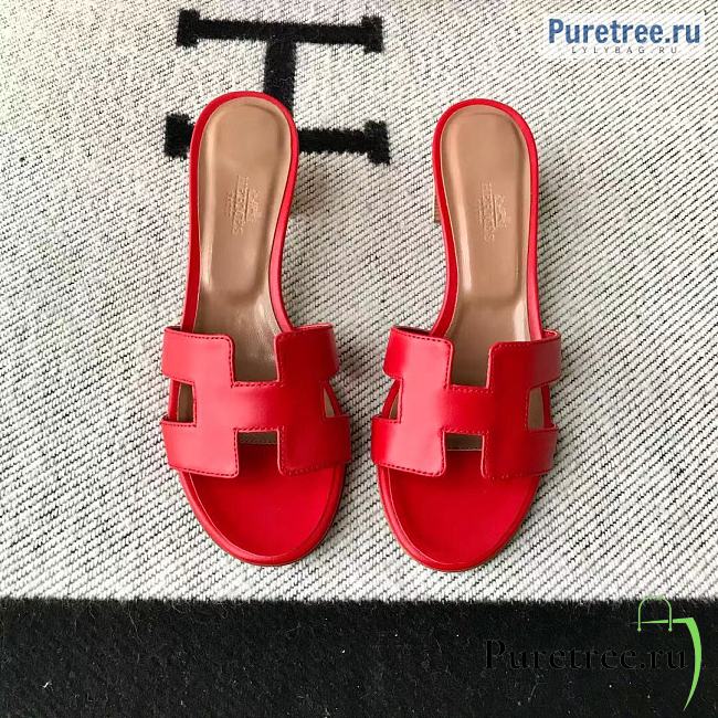 HERMES | Oasis Sandal Red Smooth Leather - 5cm - 1