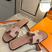 HERMES | Oran Sandal Pink Embellished & Suede Leather  - 4
