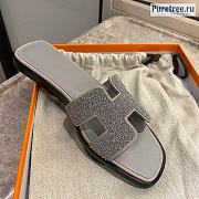 HERMES | Oran Sandal Gray Embellished & Suede Leather - 5