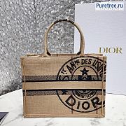 DIOR | Medium Book Tote Beige Jute Canvas Embroidered With Union Motif - 36cm - 4