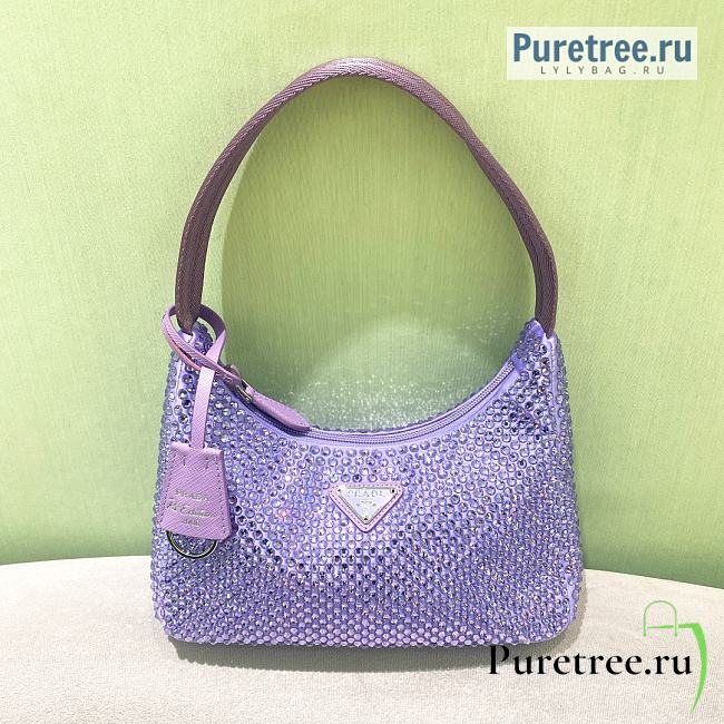 PRADA | Re-Edition 2000 Satin Mini Purple Bag With Crystals - 22 x 17 x 6cm - 1
