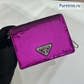 PRADA | Card Holder Purple Sequin-embellished Satin - 11.5 x 8 x 2cm