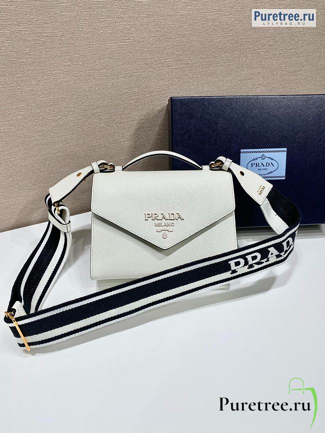 PRADA | Monochrome Saffiano Leather Bag White 1BD317 - 21 x 14 x 6.5cm - 1
